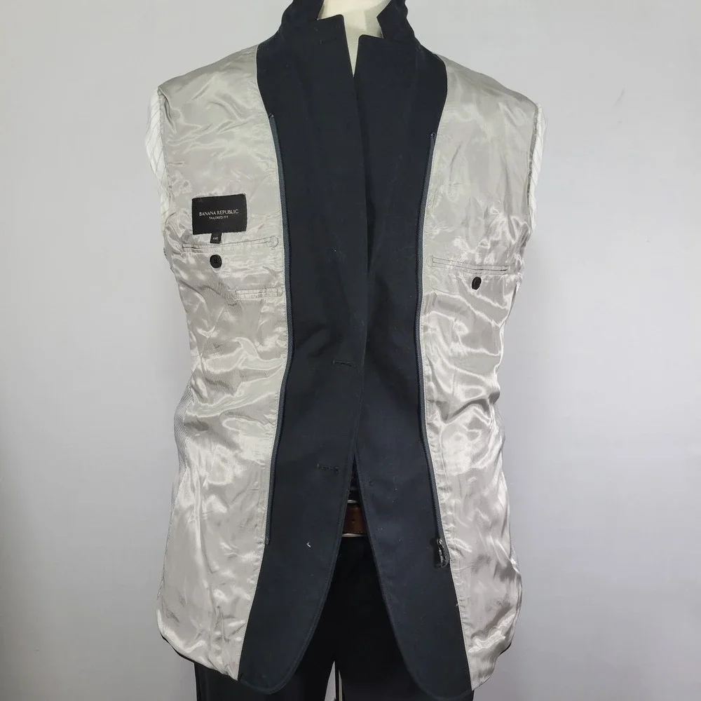 Banana Republic Men's Sport Coat Blazer Two Button Black800 Cotton Blend‎ 44R